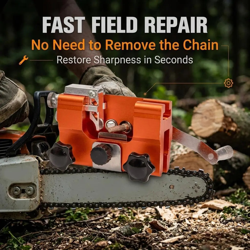 Portable hand-crank chainsaw sharpener for field repair