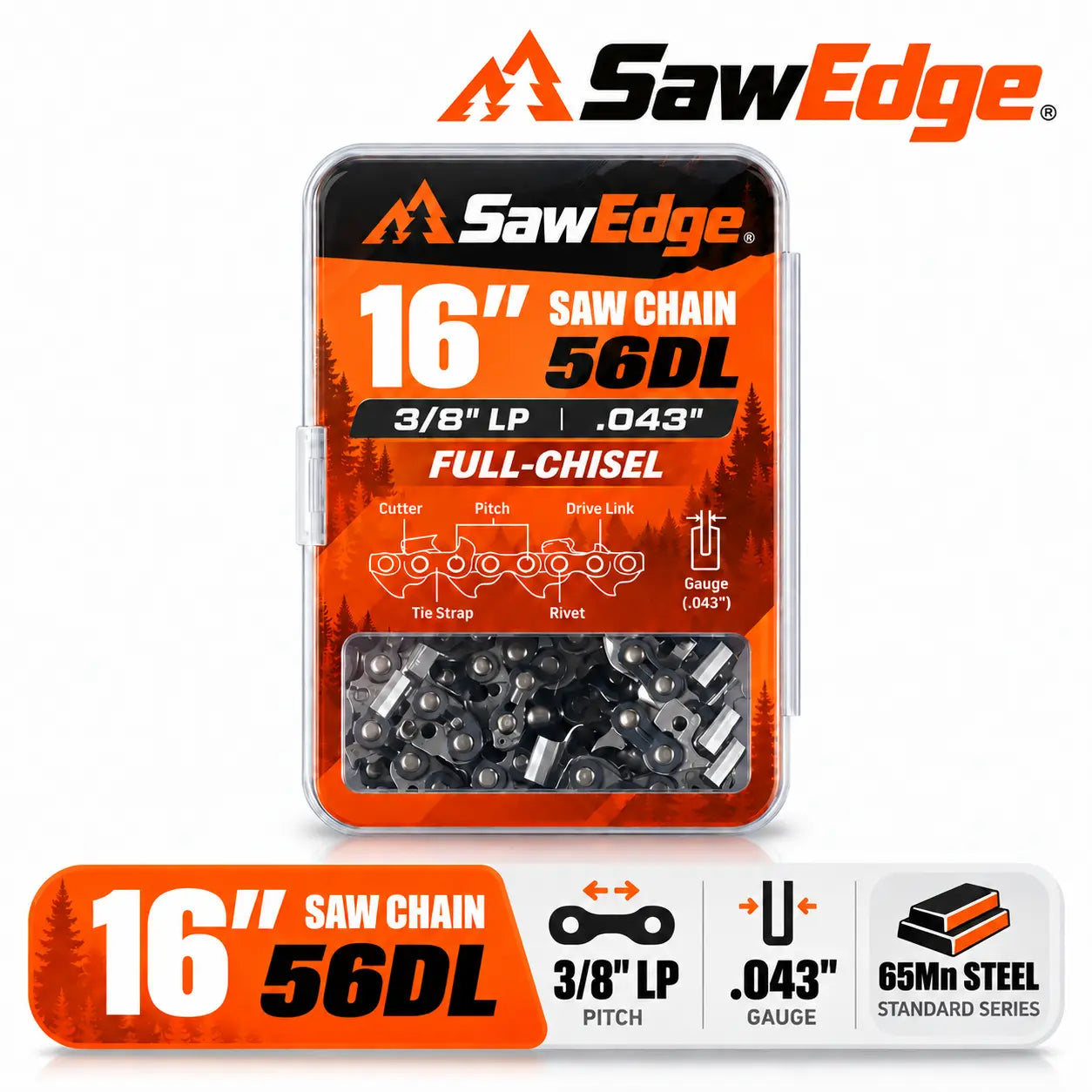 SawEdge Standard 16 inch 3/8 LP .043 56DL chainsaw chain