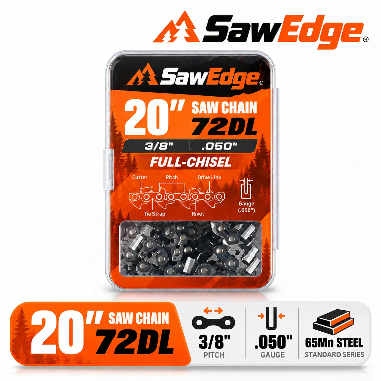SawEdge Standard 20 inch 3/8 .050 72DL chainsaw chain