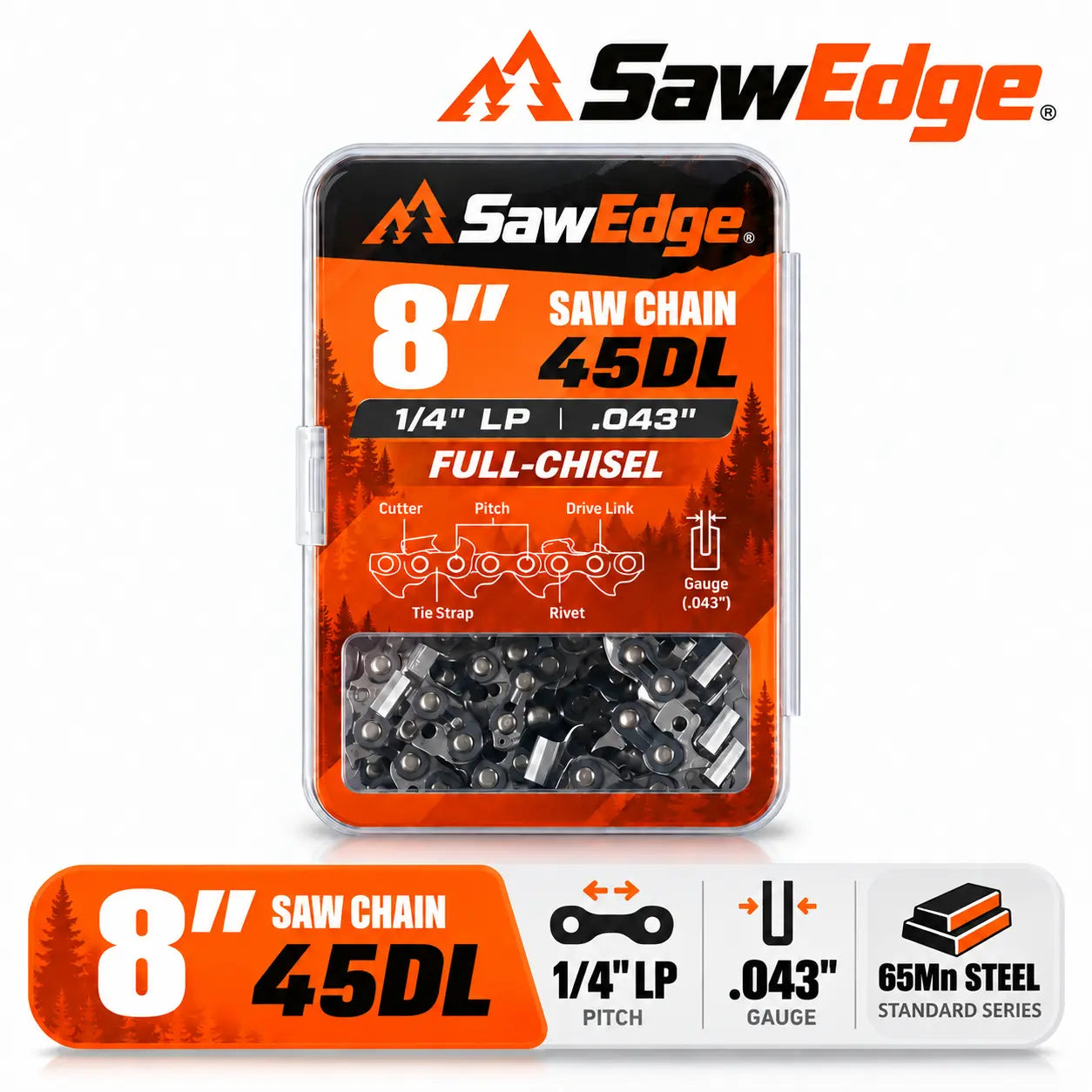 SawEdge Standard 8 inch 1/4 LP .043 45DL chainsaw chain