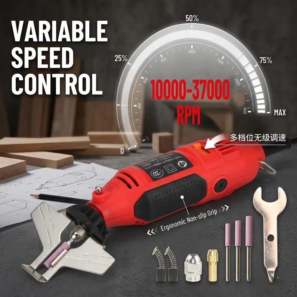 Variable speed control on 180W electric chainsaw sharpener