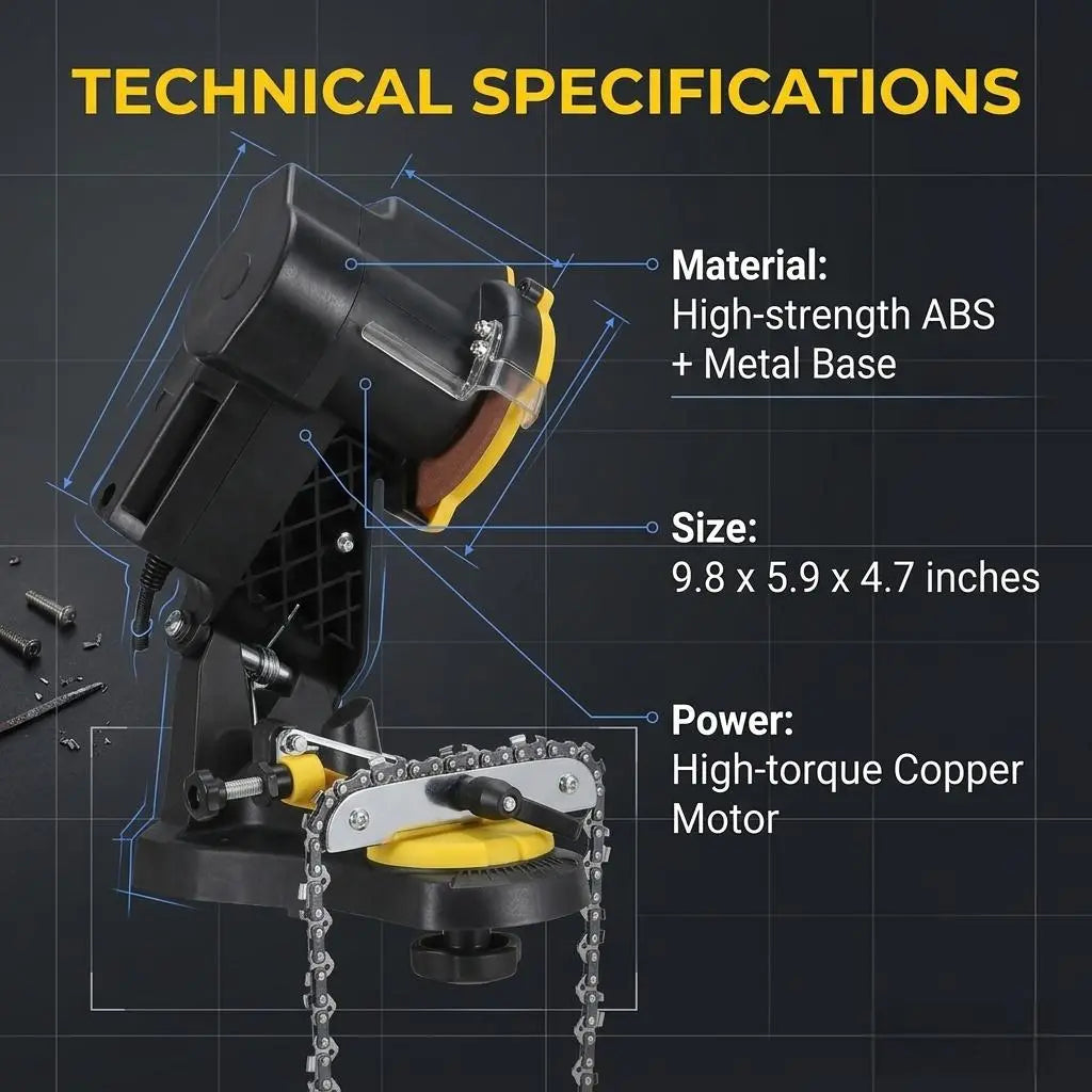 Electric chainsaw sharpener dimensions and technical specifications