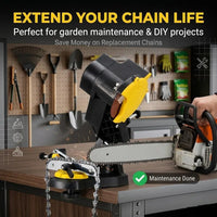Bench electric chainsaw sharpener in workshop use