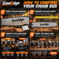 SawEdge chainsaw chain size measurement guide