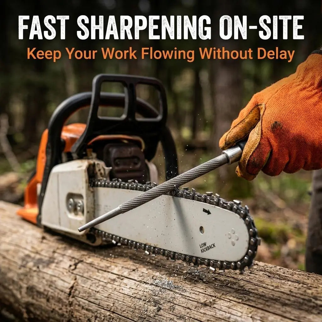 Chainsaw sharpening file used on a saw chain