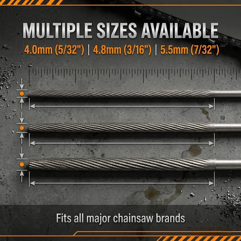 Chainsaw sharpening file sizes 4.0mm 4.8mm and 5.5mm
