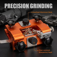 Precision grinding mechanism on hand-crank chainsaw sharpener