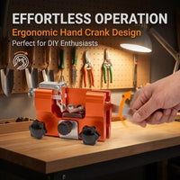 Bar-mounted chainsaw sharpener in workshop use
