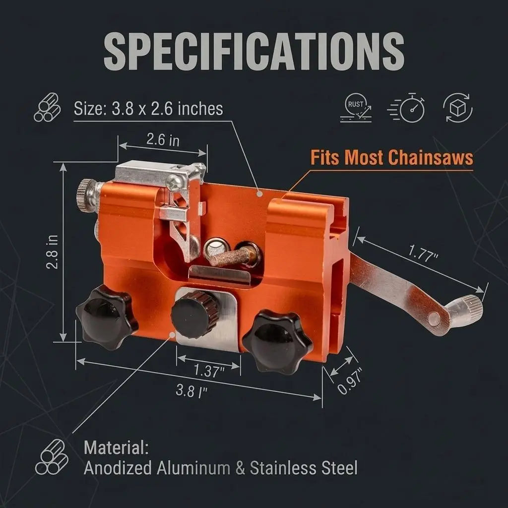 Hand-crank chainsaw sharpener dimensions and materials