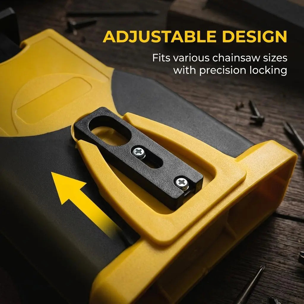 Adjustable locking design on portable chainsaw sharpener