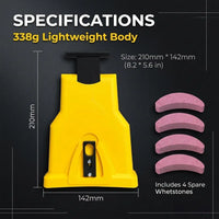Portable chainsaw sharpener dimensions and spare whetstones